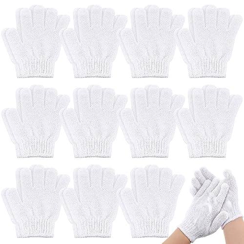 Ramede 30 Pair Exfoliating Glove Double Sided Exfoliating Bath Gloves Pack Nylon Colorful Shower for Men Women Beauty Spa Massage Shower Deep Clean Body Skin Bathing Scrubber Disposable(White)