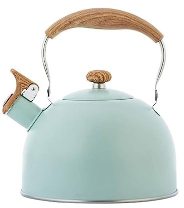 Wasserkessel 2,5 L Pfeifender Teekessel, Edelstahl-Teekanne Für Kochendes Wasser, Kompatible Gasherde, Induktionsherde Flötenkessel (Color : Grün, Size : 19.5 * 22.5cm)
