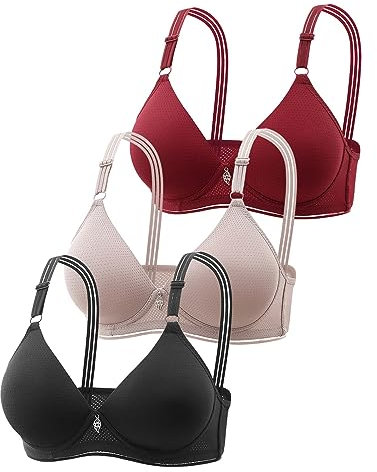 Wireless Bras with Support and Lift 3 Pack Comfort Push Up T Shirt Bra for Everyday Breathable Fashion Deep Cup Bralette Vest Plus Size Bras for Women Multicolor O 36