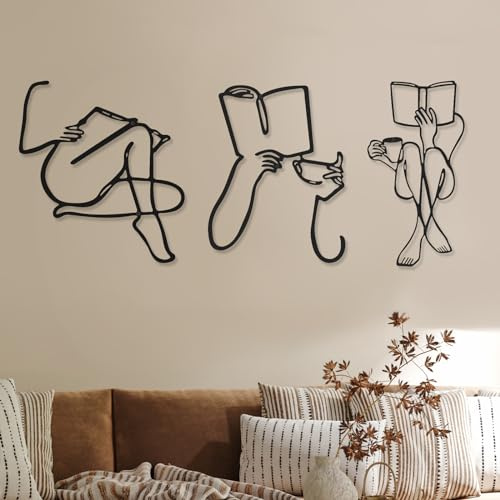 3 decorazioni artistiche da parete in metallo, minimalista, astratta, donna, arte moderna da parete, decorazione artistica da parete in metallo femminile a linea singola, da appendere per camera da