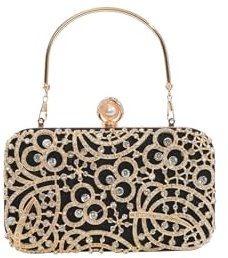 CORIOS Damen Strass Abendtasche Pailletten Clutch Glitter Kristall Handtasche Klein Tasche Elegant Diamant Schultertasche Glänzend Umhängetasche Schwarz