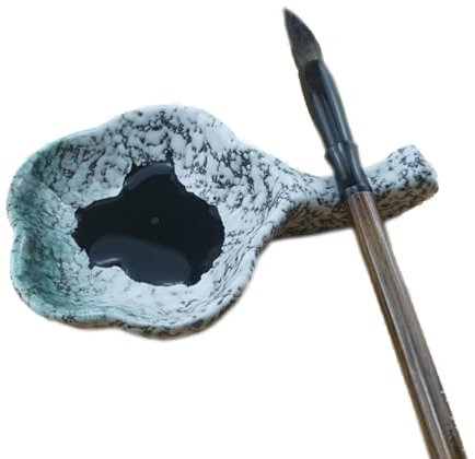 Woonsoon Multifunktionales Tintenfass Dish Porzellan Handgemachte Tinte Brunnen Inkstone mit Pinselhalter für chinesische japanische Kalligraphie Malerei Praxis