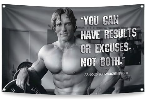 3x5 Ft Schwarzenegger Polyester Flag - You Can Have Results Or Excuses. Not Both. with 4 Grommets - Gym Motivational Single Sided Poster - Arnold This beautiful banner for College Dorm or Room Decor