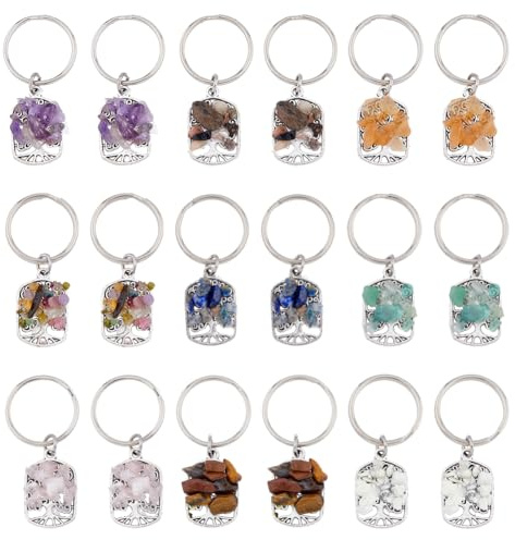 SUPERFINDINGS Portachiavi Albero Della Vita Chakra Fatto A Mano con Pietra Preziosa Tibetano per Fai Da Te 4.3cm