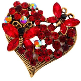 tanxuan Broche vintage de corazón de cristal con diamantes de imitación, broche de mariposa de animales rojos para mujeres, bodas, banquetes, fiestas de cumpleaños, accesorios de joyería, regalo para