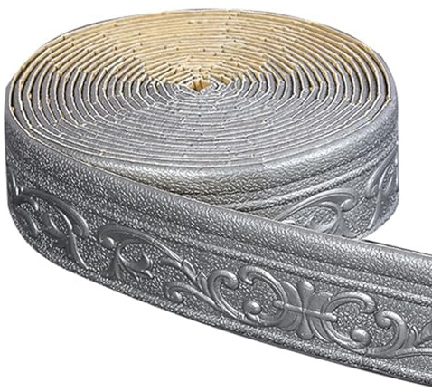 Jodimitty Bordüre Selbstklebend Silbergrau 10m x 8cm x 4mm Wasserdicht Wandbordüre TapetenBordüre Anti-Kollisions Fliesen Bordüre Roll Border Trims für Ecken Linien Decken Dekoration