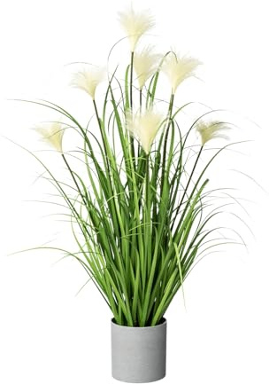CREATIV green künstliches Riedgras 76cm im weißen Topf I naturgetreues Wildgras im Topf I Pampasgras für Innen I hochwertige & dekorative Dekopflanze I Grasbusch für Indoor I lebensechte Kunstpflanze