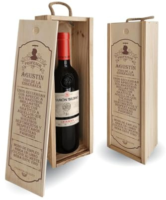 DEREGALOOS Set de Vino Personalizado Profesores | Regalo Original Personalizado | Caja de madera con o sin Botella de Vino | Regalo Fin de curso (Caja, Vino de la enseñanza)