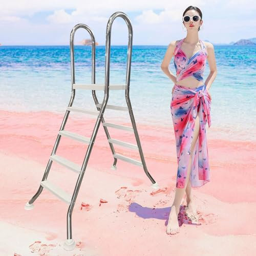 AIBOTY Escalera de Piscina al Aire Libre sobre el Suelo de Verano, Marco de Acero Inoxidable 304 de 4 peldaños con Escalera de plástico de Alta Resistencia, Escaleras de Piscina de Lujo de 500 LB
