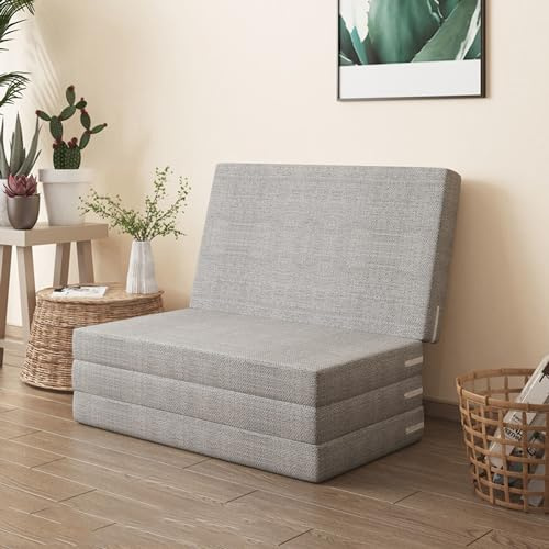 Bodenmatratze, Doppelbett, Klappmatratze, Gästebett für Reisen, Camping, Auto, Gästematratze, faltbar, Schlafsofa Matratze mit waschbarem Bezug, Klappcouch (200 x 100 x 10 cm, Grau)