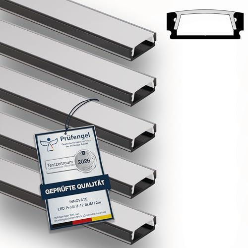 INNOVATE U-12 SLIM LED Profil 2m Schwarz 5er-Set 17x6mm Diffusor Milchig | Aluprofil für LED Streifen 2m 12mm I Kühlkörper Indirekte Beleuchtung Wohnzimmer I Alu U Profil Indirekte Beleuchtung Decke