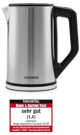 Gastroback Design Cool Touch Kettle, 1.5L, Stainless Steel, Boil Dry Protection, Fast Heating, Ergonomic Handle, Makes 6 Cups, Auto Shut Off, Soft Opening Lid - 62436, Silver