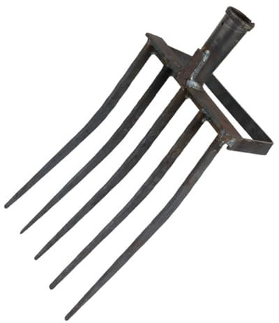 Pluuttiem Tenedor de jardín, gran tenedor de jardín de metal con 5 garras de jardín para compost, caballos, tenedor de heno