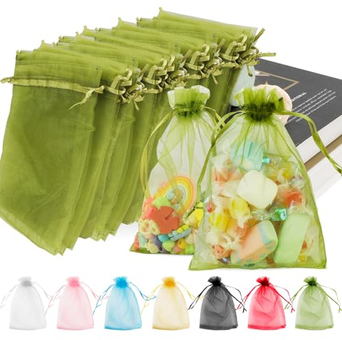 Organza-Beutel, 100 Stück, durchsichtige Organza-Beutel, 12,7 x 27,9 cm, Netzbeutel, Kordelzug, kleine Schmuckbeutel, Süßigkeitentüten, Netz-Geschenkbeutel für Geburtstag, Hochzeit, Party, Halloween