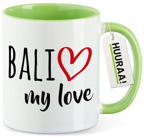 Huuraa Tasse Bali my love Tasse à café cadeau verte 330 ml Bali my love souvenirs