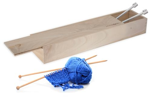 Milward Stricknadelbox – Stricknadelaufbewahrung mit Schiebedeckel, stabiles Paulownia-Holz – Nadeln & Zubehör sichere Aufbewahrung – 41,4 x 10 x 6 cm