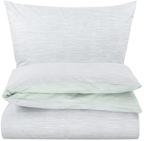 Carpe Sonno Renforce Bettwäsche 135x200 cm Hotelqualität – Silber-Grün | Bettbezug aus 100 % gekämmter Baumwolle in feiner Hotelqualität | mit Reißverschluss + Kissenbezug 80x80 | atmungsaktiv