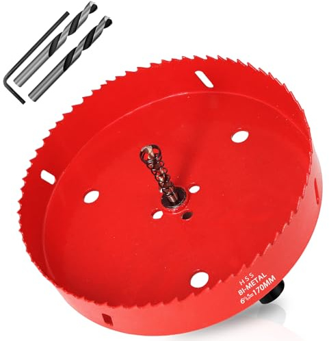 KACNON Lochsäge 170mm, Universal Schnellarbeitsstahl HSS M42 Bi-Metall Lochsägen mit Sechskant-Schaft und Bohrer, Komplette Größen, für Holz, Kunststoff, Gipskarton, Blech, Rot