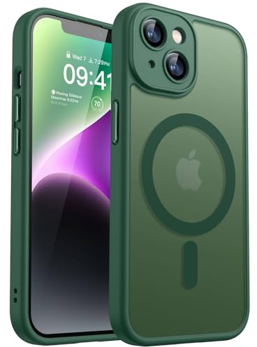 CANSHN für iPhone 14 Hülle mit Kameraschutz, Dunkelgrün