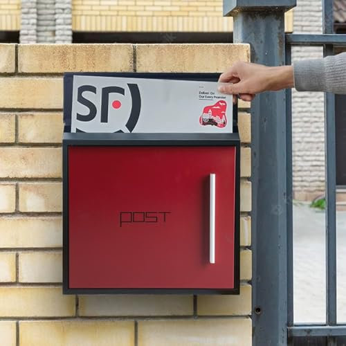 YZMJXNYY Briefkasten Zur Wandmontage, Postkasten, Verzinktes Blech mit Schloss, Groß und Wetterfest, Modernes Design, Einfache Montage(Red)