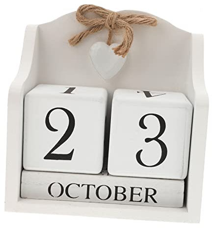 AUTSUPPL Holz Kalender Im Europäischen Landhausstil Weiß Ewiger Tischkalender Mit Manuell Einstellbarem Datum Dekoration Und Fotorequisite