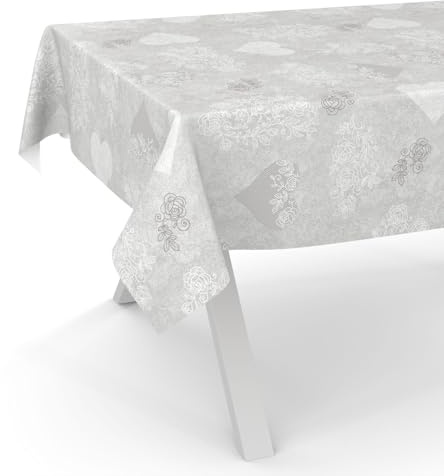 ANRO Wachstuchtischdecke Wachstischdecke Wachstuch Tischdecke abwaschbar Gartentischdecke Rund Oval Eckig 160x140cm Schnittkante Herz Grau