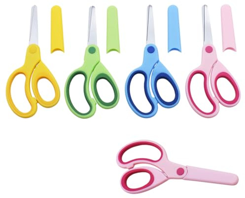 Linkshänder schere kinder, Kinderschere linkshänder,Sicherheitsschere für Kinder, Bastelschere mit stumpfer Spitze, Edelstahlklingen und weichem Griff, ideal für Zuhause und Schule, 14,6 cm, 4 Stück