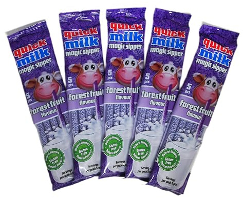 Quick Milk Forest Fruit - Strohhalme für Milch mit Geschmack von Waldfrüchten, 5 Packung je 5 Trinkhalme (25 Halme)
