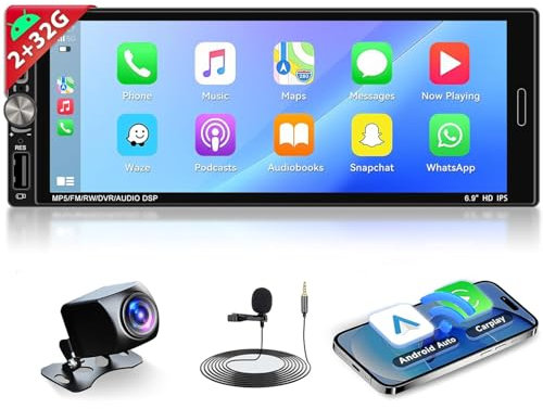 Hikity Android 13 Autoradio 1DIN mit Bildschirm, 6.9 Zoll Wireless CarPlay Android Auto Navi DAB+ 1 Din Radio Carplay Bluetooth 2+32G mit GPS WiFi FM RDS DSP EQ Mirror Link SWC Rückfahrkamera