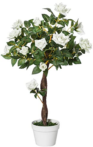 Outsunny künstliche Rosenpflanzen groß 90 cm Kunstpflanze, Plastik künstliche Pflanzen Rosenbaum im Topf, Kunstbaum wie echt für Wohnzimmer Schlafzimmer Büro Moderne Dekoration Geschenk