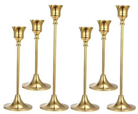 Einzigartige Metall-Kerzenhalter, 6-teiliges Set für Tischdekoration, hoher Kandelaber und Kerzenhalter aus Glas, Frühlingsdekoration