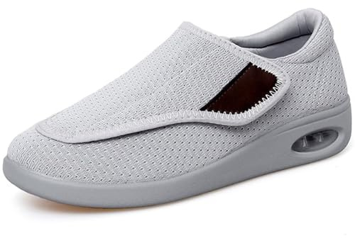 GURGER Zapatillas Diabéticos para Mujer Extra Anchas Ajustable Ortopédico Zapatos Respirable Ligero Comodos Antideslizante Pantuflas Gris Talla 36