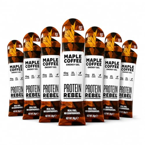 Maple Coffee 100% Natural Caffeine Energy Gels for Running, Cycling & Endurance - Easy to Digest Running Gels - 27g Carbs, 45mg Caffeine, Electrolytes (7 Sachets) by Protein Rebel