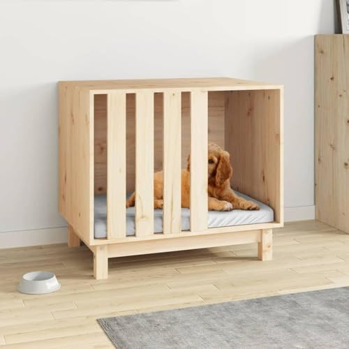 Generic qohoio Hundehütte, 70 x 50 x 62 cm, Massivholz, Kiefer, Outdoor-Hundehütte, Welpenlaufstall mit Baldachin, Garten, Laufstall, Zaun, Kiste, Gehege, Käfig