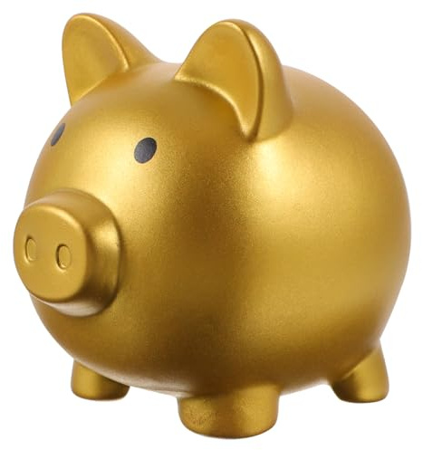 Kisangel Hucha de Material Resistente en Forma de Cerdito para Niños, Capacidad Suficiente para Monedas y Billetes, Diseño Original y Color Dorado Adecuado para Escritorio