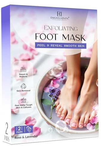 Exfoliating Foot Peel Mask - Intensive Treatment for Cracked Heels & Dry Skin | At-Home Pedicure for Baby Soft Feet | 2 Pack with Rose & Lavender