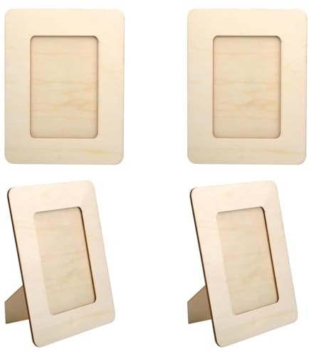 KQDRAVINE 4 cadres photo en bois rectangulaires en bois Set de DIY en bois naturel Cadres photo pour enfants À remplir photo en Pour présentoir de table et bricolage DIY