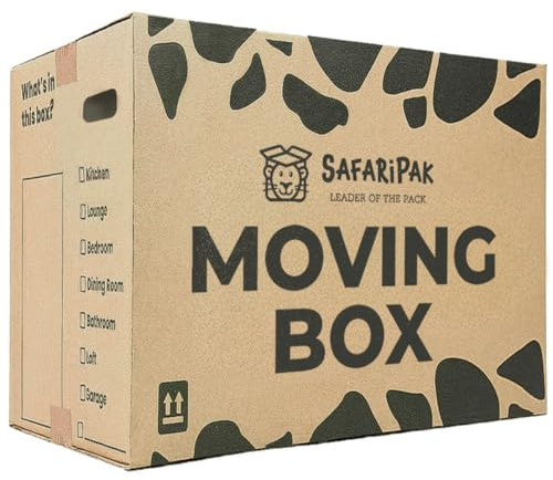 SAFARIPAK - 30 x Large Strong 52cm x 30cm x 30cm Reusable Cardboard Storage Packing Moving House Boxes with Carry Handles and Room List Checkboxes - 47 Litres Capacity