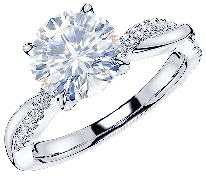 Sterling Silver 4-Prong Petite Twisted Vine 2.0 CT Genuine Moissanite Engagement Ring Promise Bridal Ring