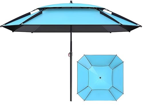 Ombrellone da Giardino Inclinabile, Quadrato Parasole da Esterno con Palo in Alluminio, Ombrellone da Pesca per Spiaggia, Campeggio, con Borsa for Il Trasporto(Bleu,240cm/7.9ft)