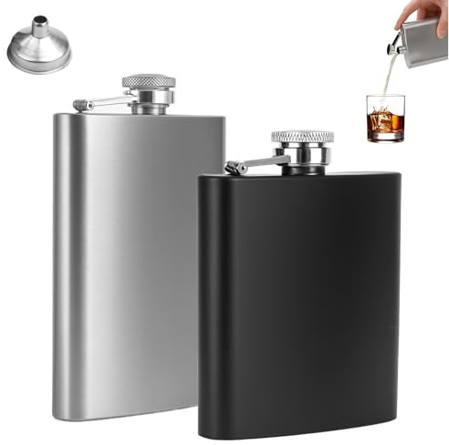 Girihe 2 PCS Hip Flask, 8oz & 10oz Food Grade Stainless Steel Flask Alcohol Hip Flasks Cheap with Funnel, Slimline Hipp Flasks for Men & Women