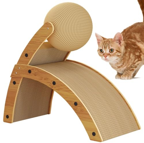 Kratzbrett für Katzen aus Holz – robustes Kratzbrett mit Spielzeugkugel, Wellpappe für die Pflege der Katzenkralle | Kratzmöbel für Katzen für Entspannungszonen, cl