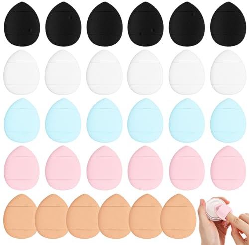 Guduling 30 Stück Finger Puderquaste, Powder Puff Mini, Schwämmchen Powder Puff, Weich Dreieck Makeup Puderquaste für Foundation,Concealer,Latexfreie Verwendung (Trocken Nass)