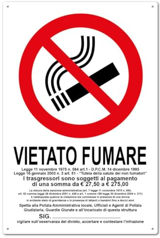 AGRICOM Cartello Vietato Fumare con Normativa 20x30 cm | Segnaletica Sicurezza in Polipropilene | Fori e Biadesivo | Cartello Divieto Fumo Interno Esterno | Resistente Agenti Atmosferici