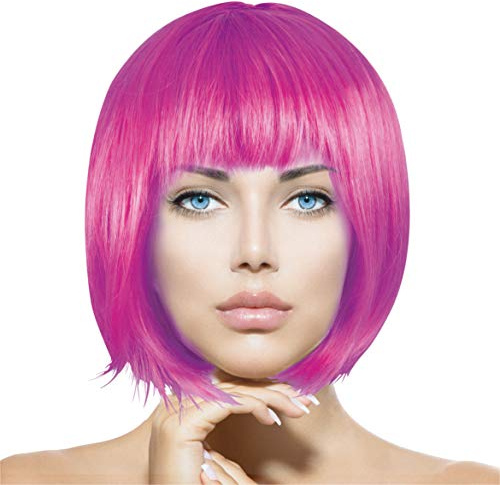 Trendandstylez Kurzhaar Perücke Damen bunt Set – Bob Wig mit Pony in 15 Farben | Fasching, Karneval, Party, Cosplay, Halloween, Mottoparty Party, Silvester, Charleston (Lila)