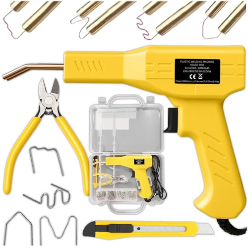 KRUMAD Kunststoff Schweißgerät 50W – Profi Plastik Reparatur Set mit Heftklammern, Zange & Aufbewahrungsbox – Kunststoffschweißmaschine bis 750°C – Für Auto Stoßstange & PVC Teile
