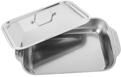 Petit Plat à Rôtir Rectangulaire Profond en Acier Inoxydable avec Couvercle | Plat Barbecue, Plaque de Cuisson Profonde, Bac de Récupération en Acier Inoxydable