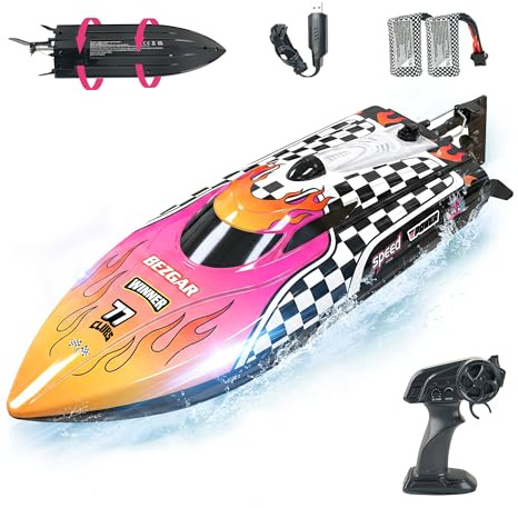 BEZGAR RC Boat, 12 inch Remote Control Boat for Kids and Adults, 25 KPH Fast RC Speed Boats with 2 Batteries, Ideal Waterproof Toy for Pool & Lake - TX136