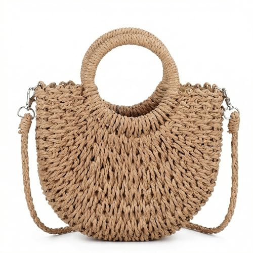 Woven Beach Bag, Straw Tote Bag for Women, 2-in-1 Crossbody and Handbag, Summer Shoulder Bag for Vacation, Travel, Shopping, Picnic, Bohemian Style Rattan Purse