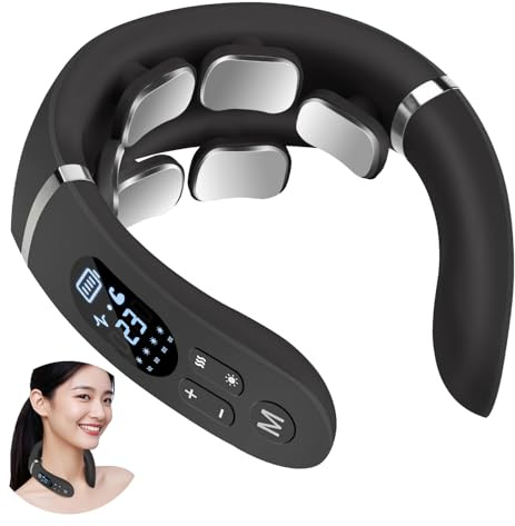 Masseur Cervical, Masseur électrique Portable à 6 têtes avec Thérapie Thermique à 42°C, 12 Modes 22 Niveaux, Fonction Vocale Intelligente, écran LCD, Convient à la Maison et au Bureau